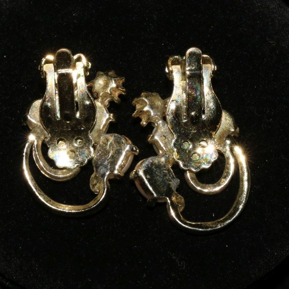 Faux Pearl Pink Rhinestone on Goldtone Earrings - Picture 3 of 6